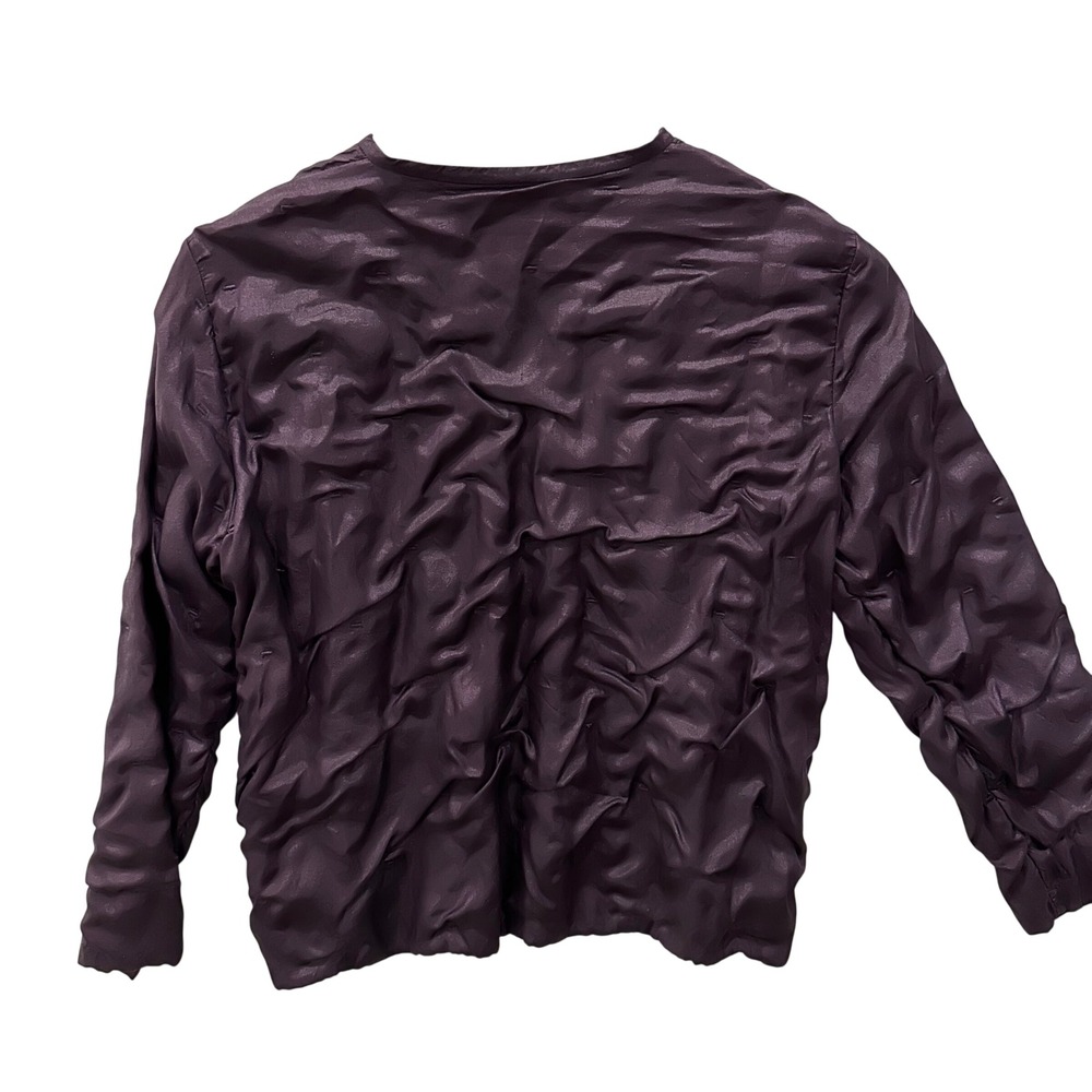 Eileen Fisher Petite M 100% Silk Crushed Texture Jacket Purple‎ Hook Eye PM